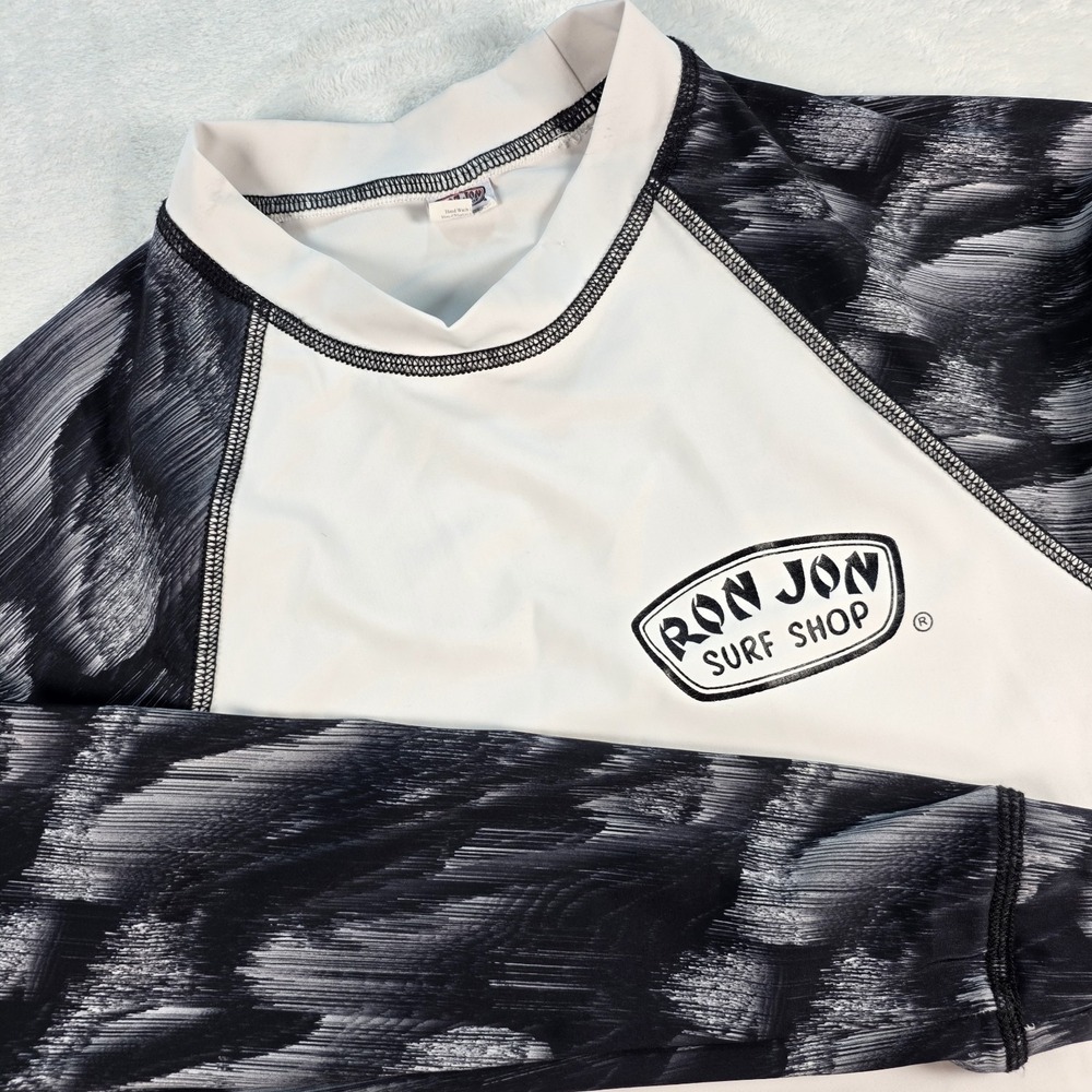 RON JON SURF Vintage Long Sleeve Surfers Compression Shirt SZ Large Black/white